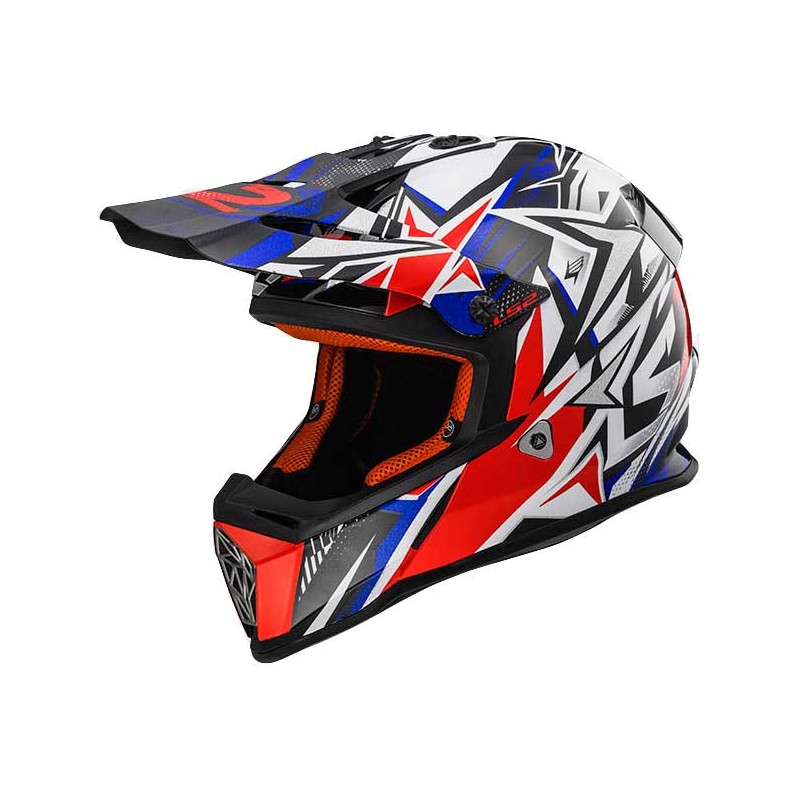 Capacete motocross Fast Strong LS2 branco-azul-vermelho 